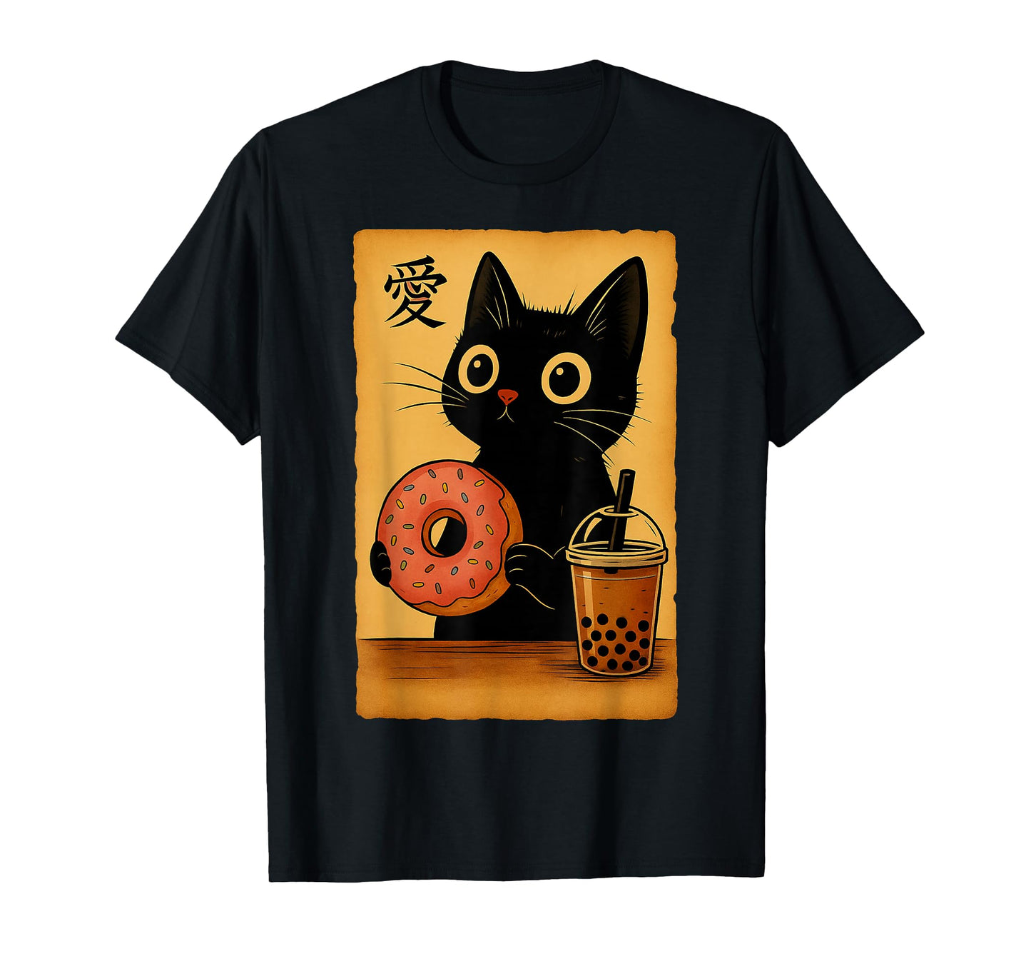 Japanese Kawaii Anime Cat Donut Booba Tea Cat Eating Donut T-Shirt