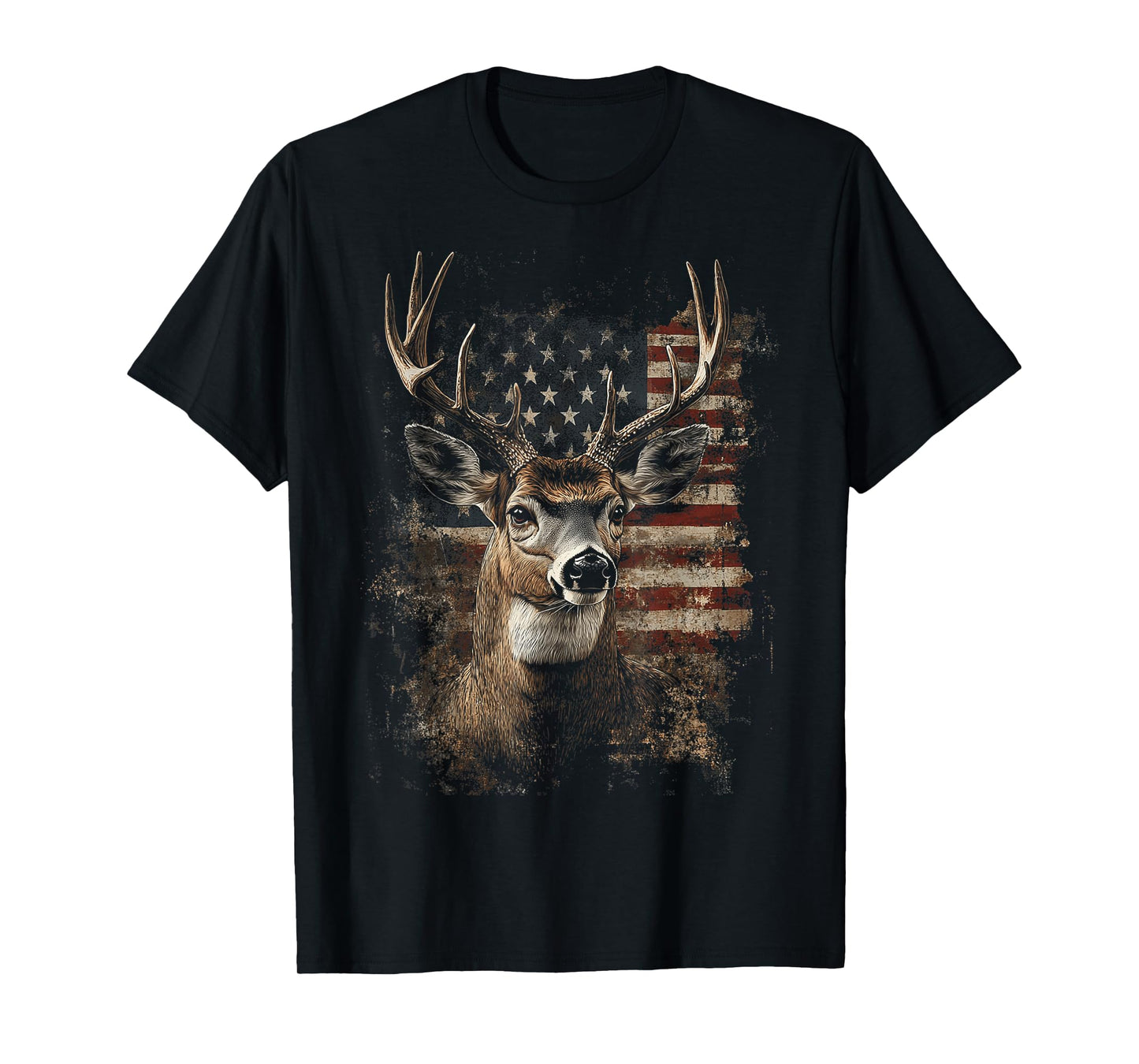 Patriotic Deer Hunting with Distressed American Flag T-Shirt