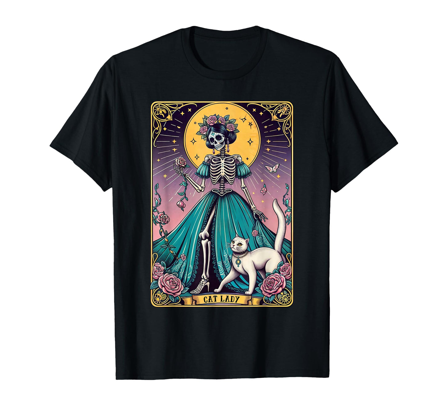 Cat Lady Tarot Card Skeleton Woman Funny Cat Lover T-Shirt