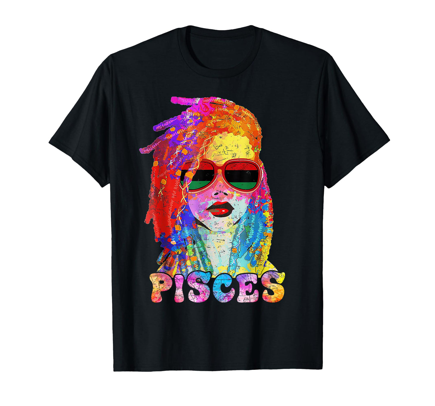 Pisces Girl Loc'd Hair Art Zodiac Birthday Black Woman T-Shirt