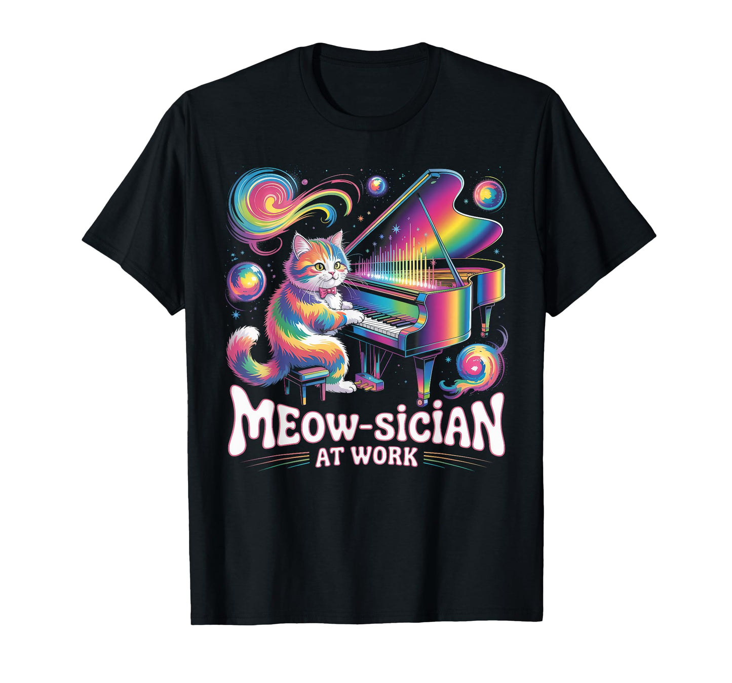Meow-sician at Work Funny Cat Piano T-Shirt
