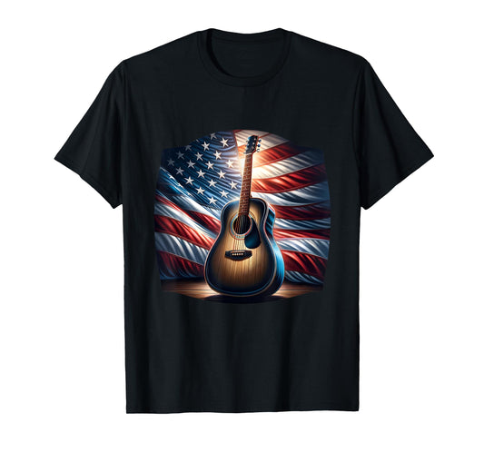 Guitar USA Flag America Independence Day 4th July Musician T-Shirt for Women Kids Men