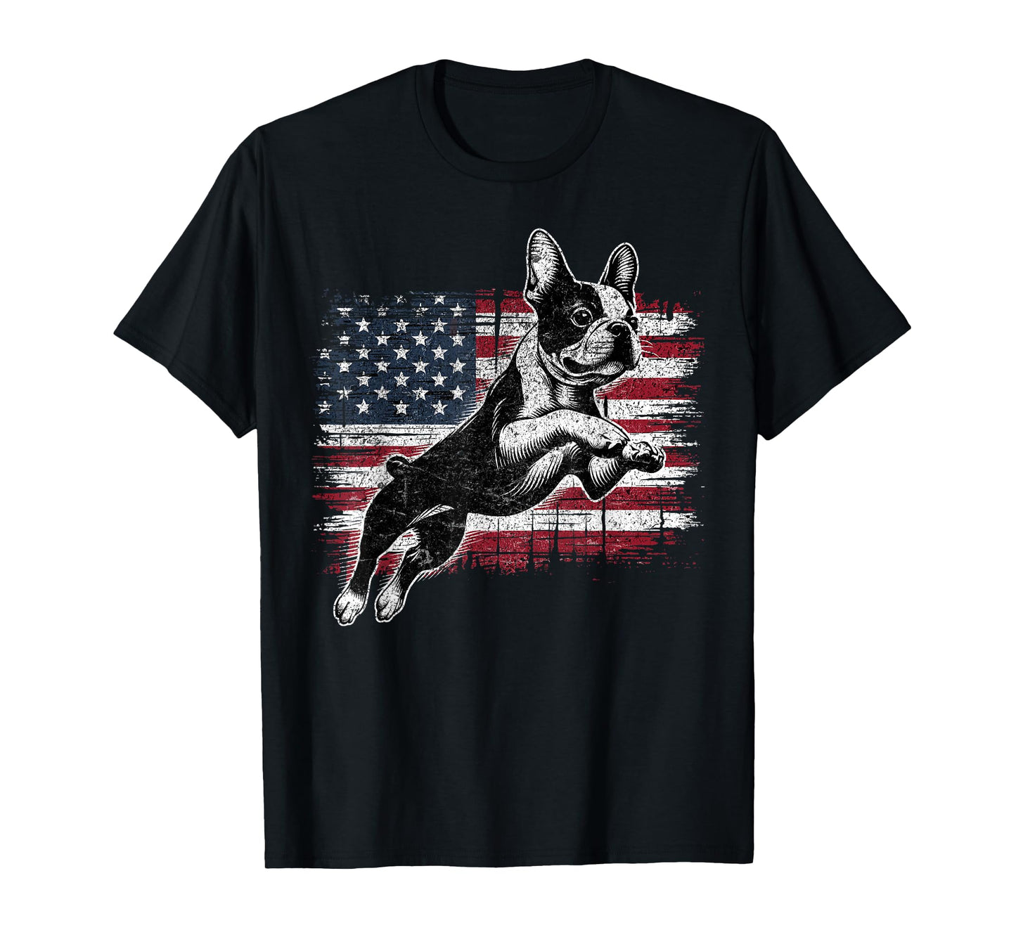 Boston Terrier Dog American Flag 4th of July Patriotic Puppy T-Shirt