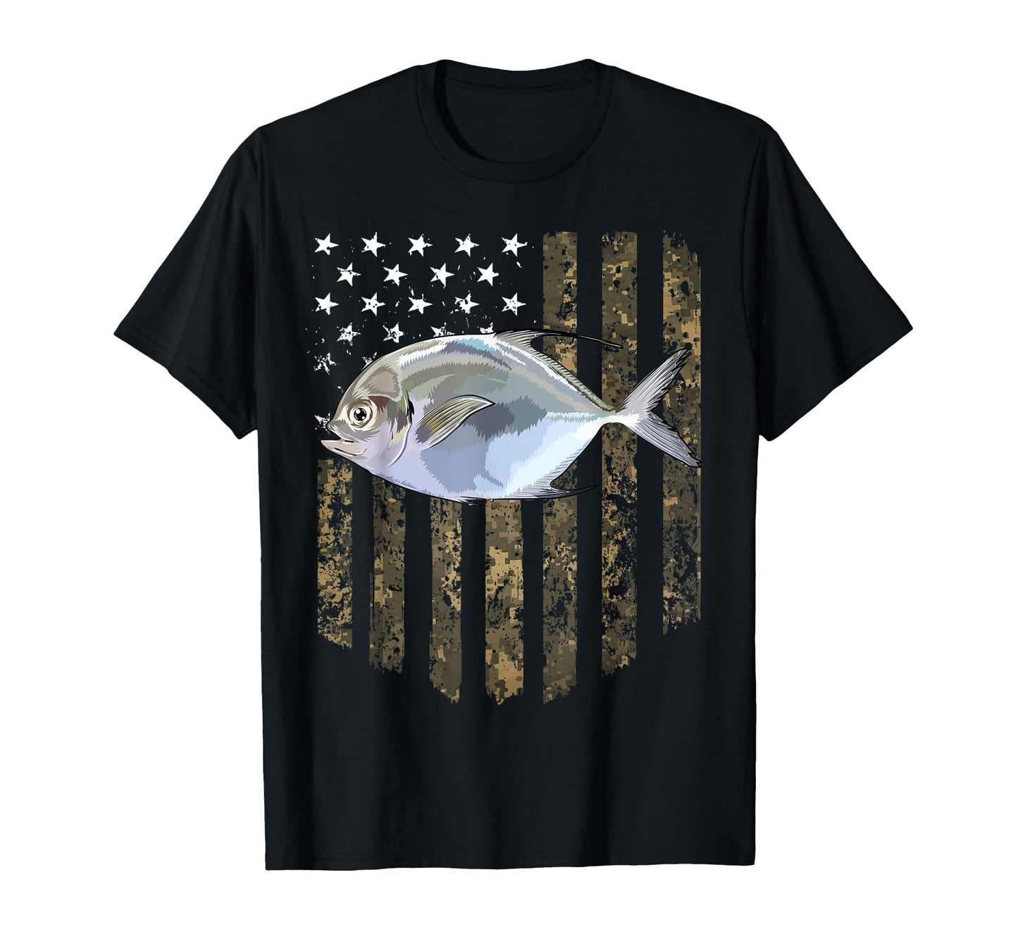 Camo American Flag Pompano Fishing 4th Of July Women Men T-Shirt