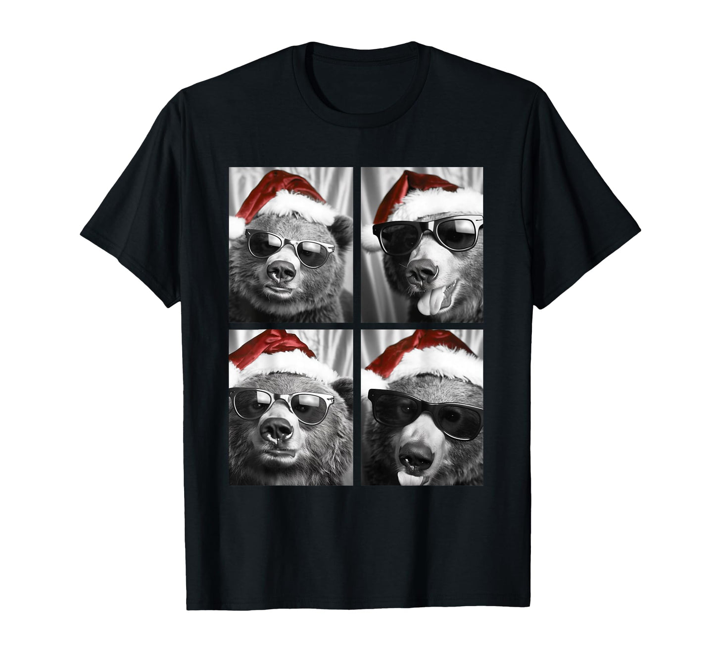 Funny Christmas Bears with Sunglasses Santa Hat Festive Meme T-Shirt