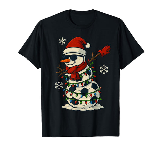 Soccer Balls Snowman Dabbing Funny Christmas Cute Boys Kids T-Shirt