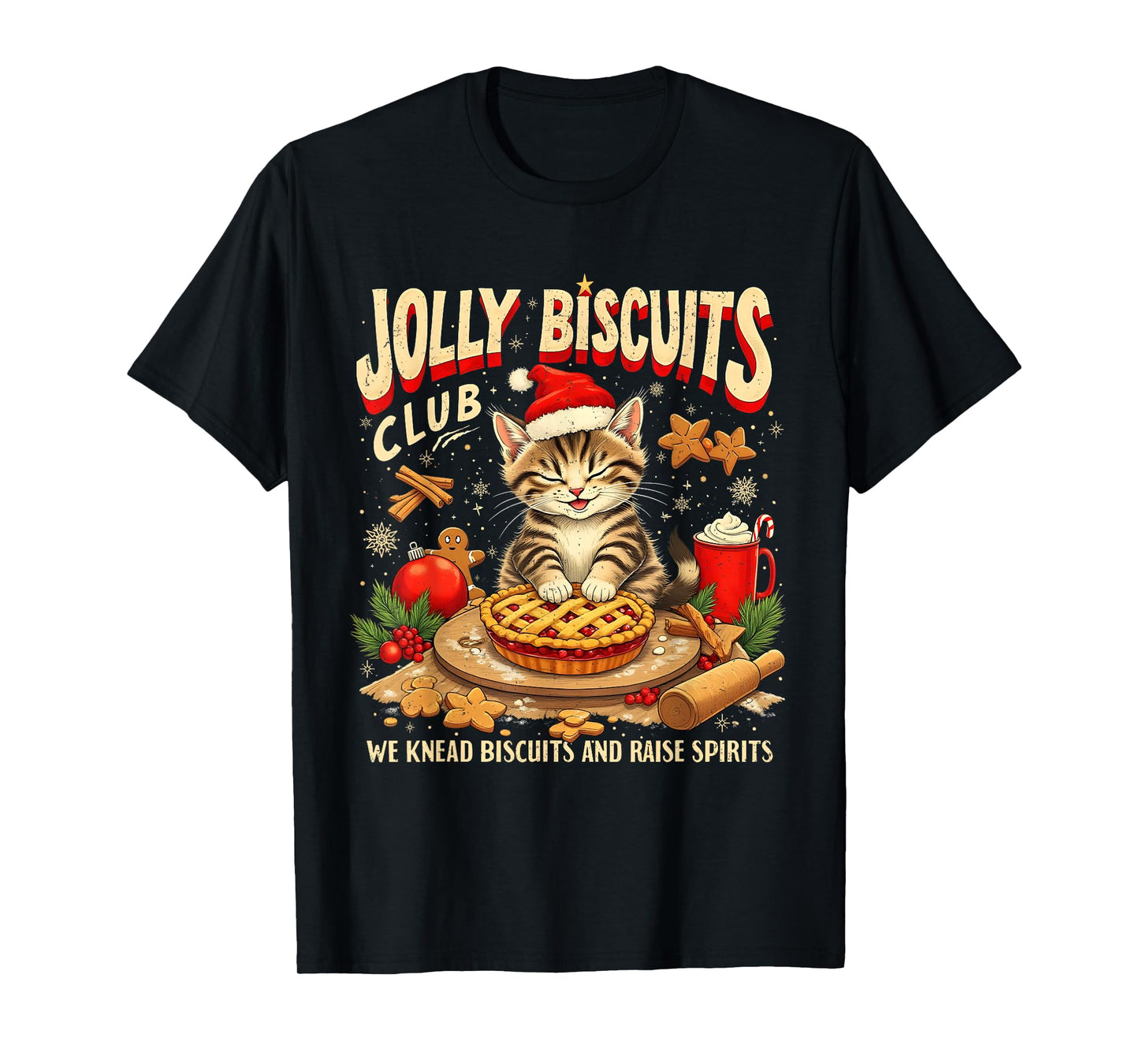 Christmas Jolly Biscuits Club Cute Cat Lovers Baking Squad T-Shirt