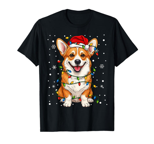 Corgi Santa Christmas Tree Lights Xmas Pajama Men Women Kids T-Shirt