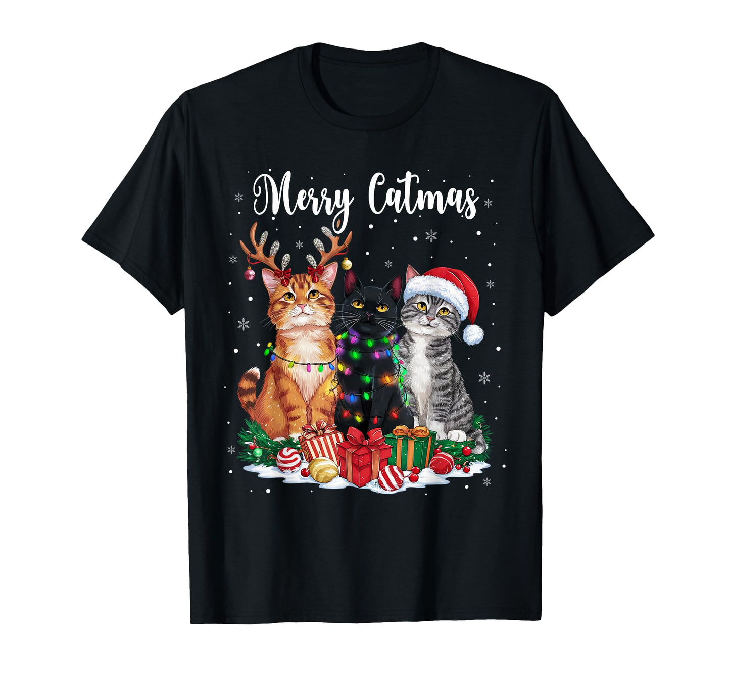 Merry Catmats Reindeer Pajama Christmas Cat Lover Cat Owner T-Shirt