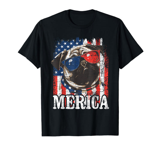 Merica - USA Flag Patriotic Pug Dog Owner Puppy Pet Trainer T-Shirt