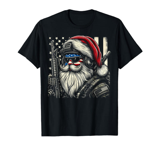 Patriotic American Santa Soldier Veteran Christmas Military T-Shirt