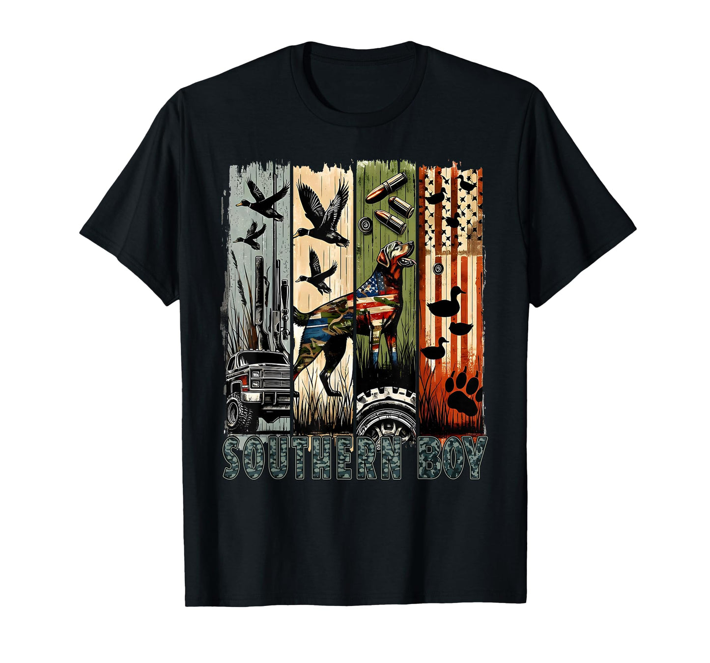 Southern Boy Camo Hunting Duck Dog Patriotic USA Flag Boys T-Shirt