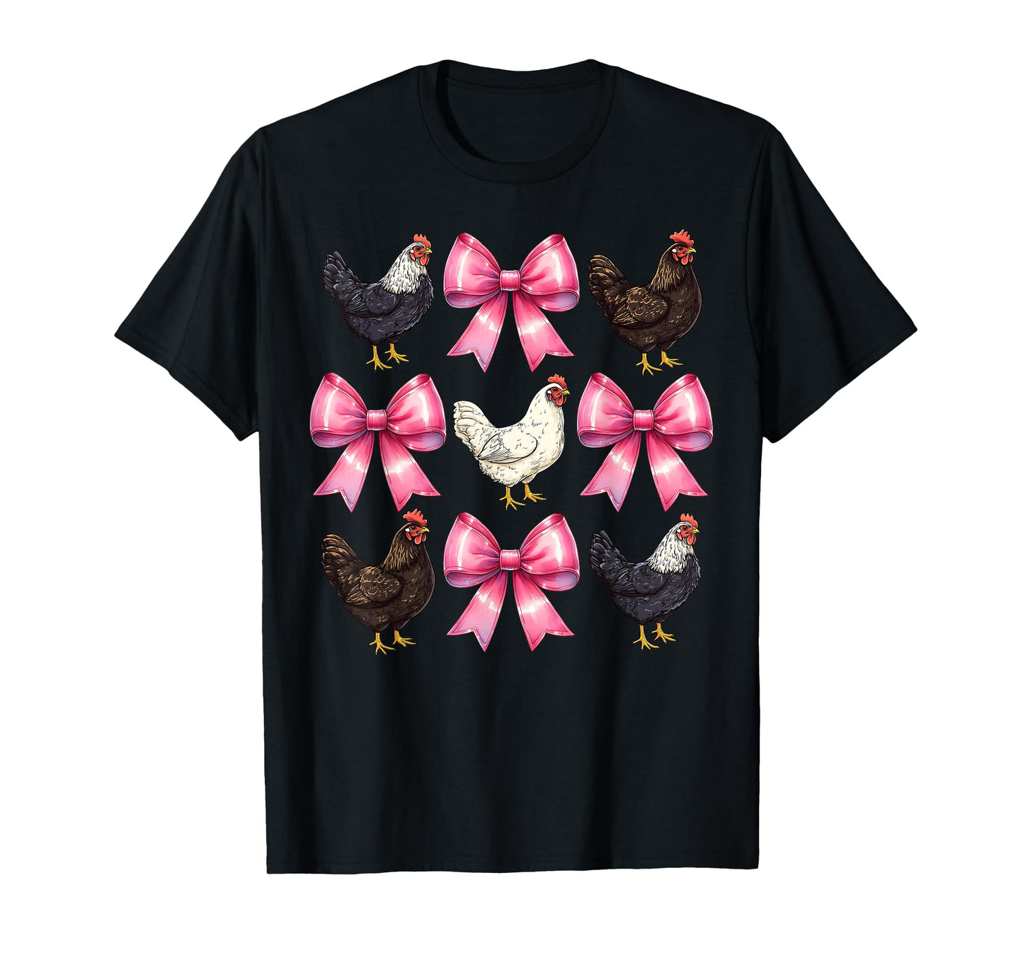 Coquette Bow Chicken Farm Farmer Pink Mothers Day Mom Girl T-Shirt