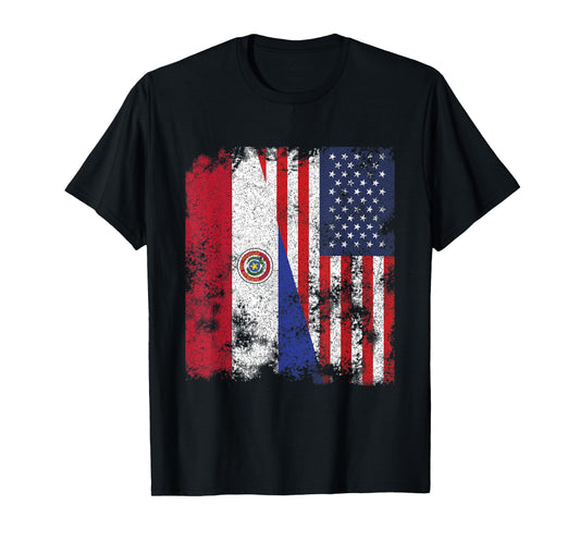 Paraguay USA Flag Distressed - Half American T-Shirt for Women Kids Men