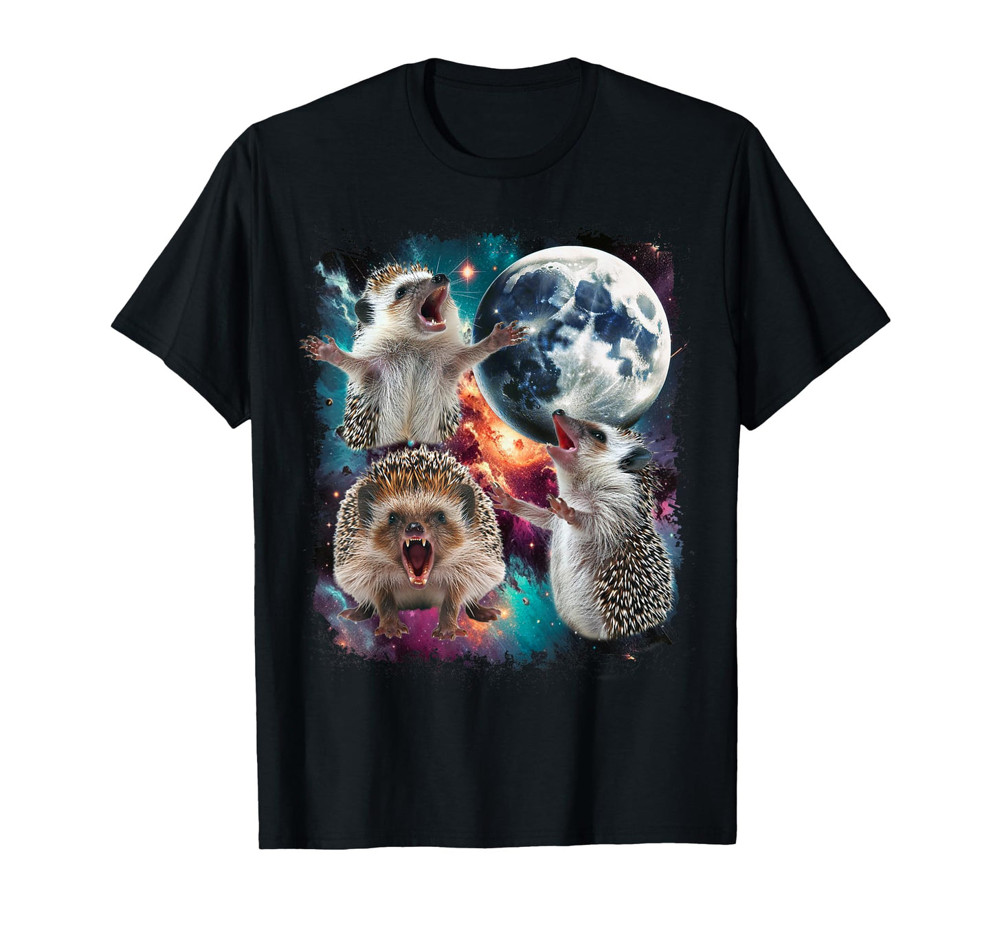 Three Hedgehog Moon | 3 Hedgehog Moon Funny Cursed Meme T-Shirt