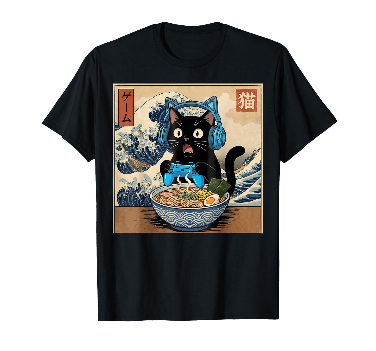 Cute Kawaii Gamer Cat Funny Ramen Japanese Cat Gaming T-Shirt