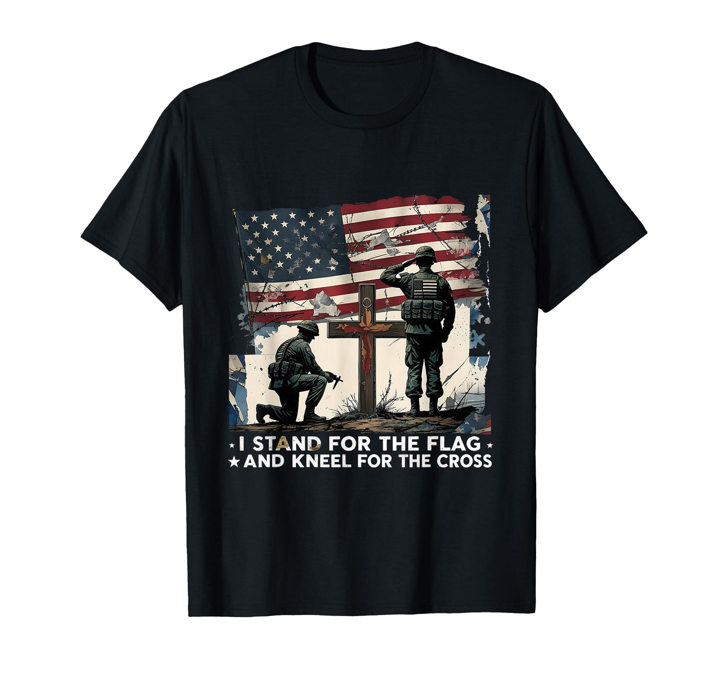 I Stand for The Flag Kneel Cross American Christian Veteran T-Shirt