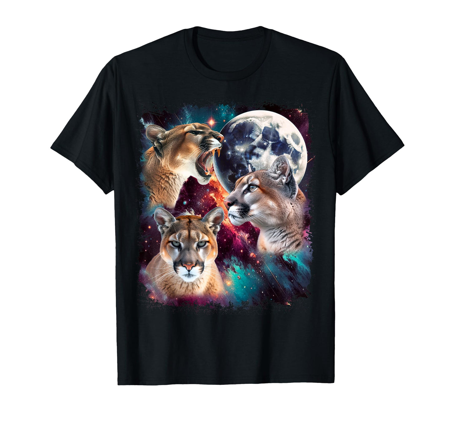 Three Mountain Lion Moon | 3 Cougar Moon Funny Cursed Meme T-Shirt