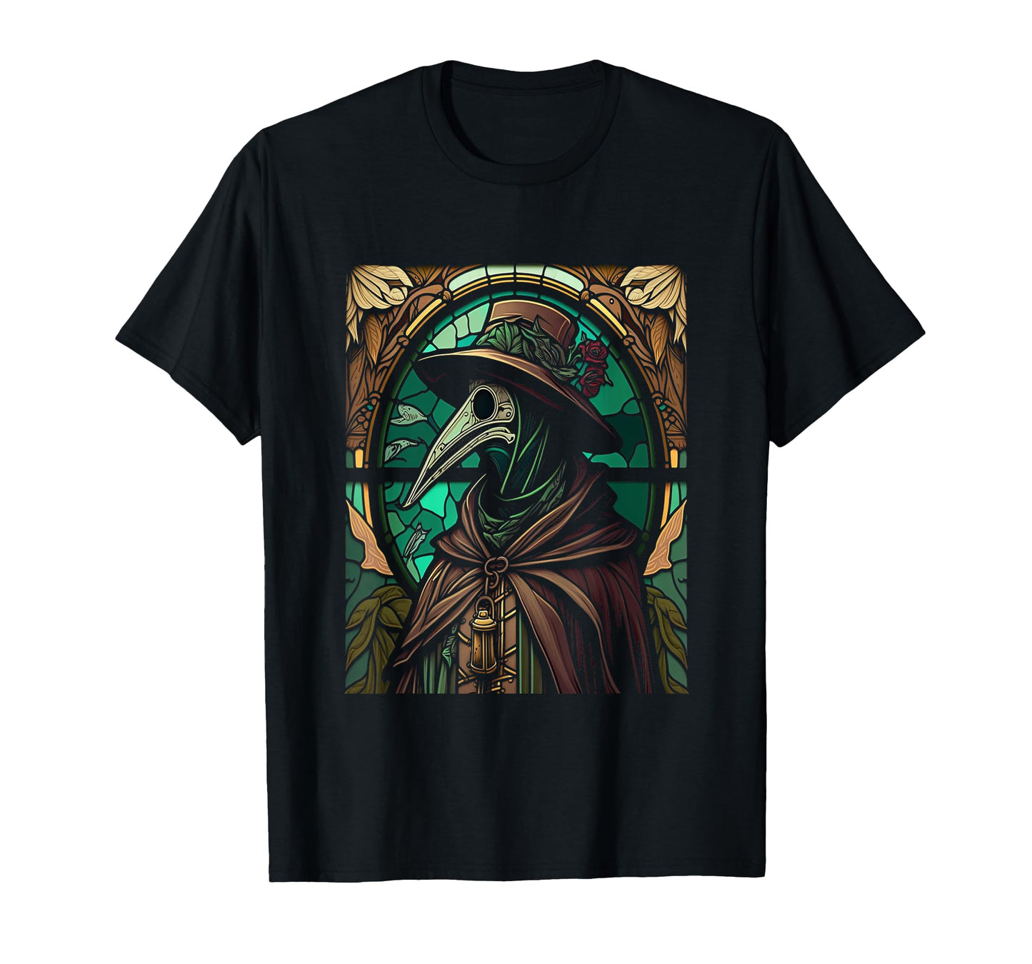 Colorful Stained Glass Holy Plague Doctor Cool Cathedral Art T-Shirt