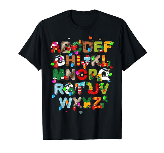 ABCs Learning Kindergarten Teacher Christmas Lights Alphabet T-Shirt for Men Women Kids