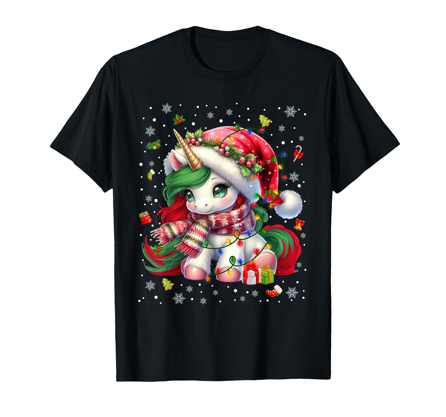 Cute Unicorrn Santa Hat Pajamas Christmas Xmas Pjs Girl T-Shirt