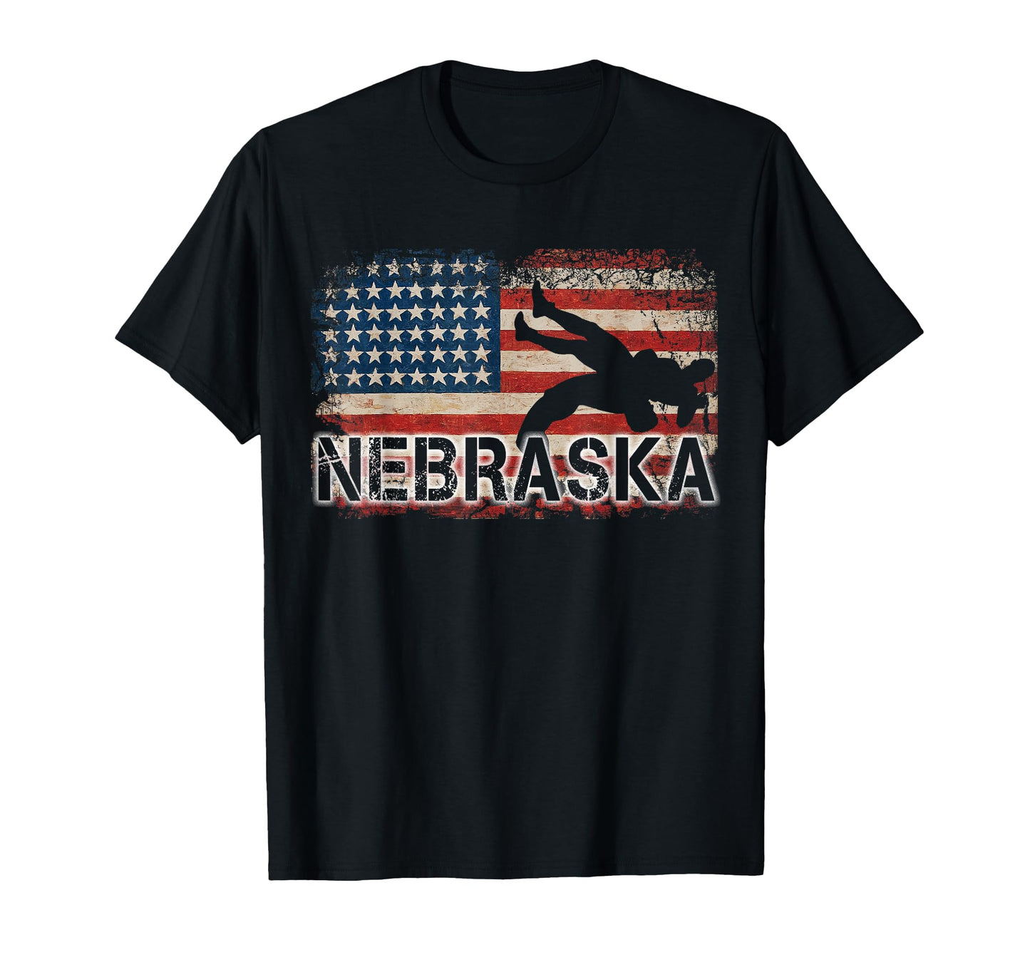 Nebraska Wrestling American Flag T-Shirt