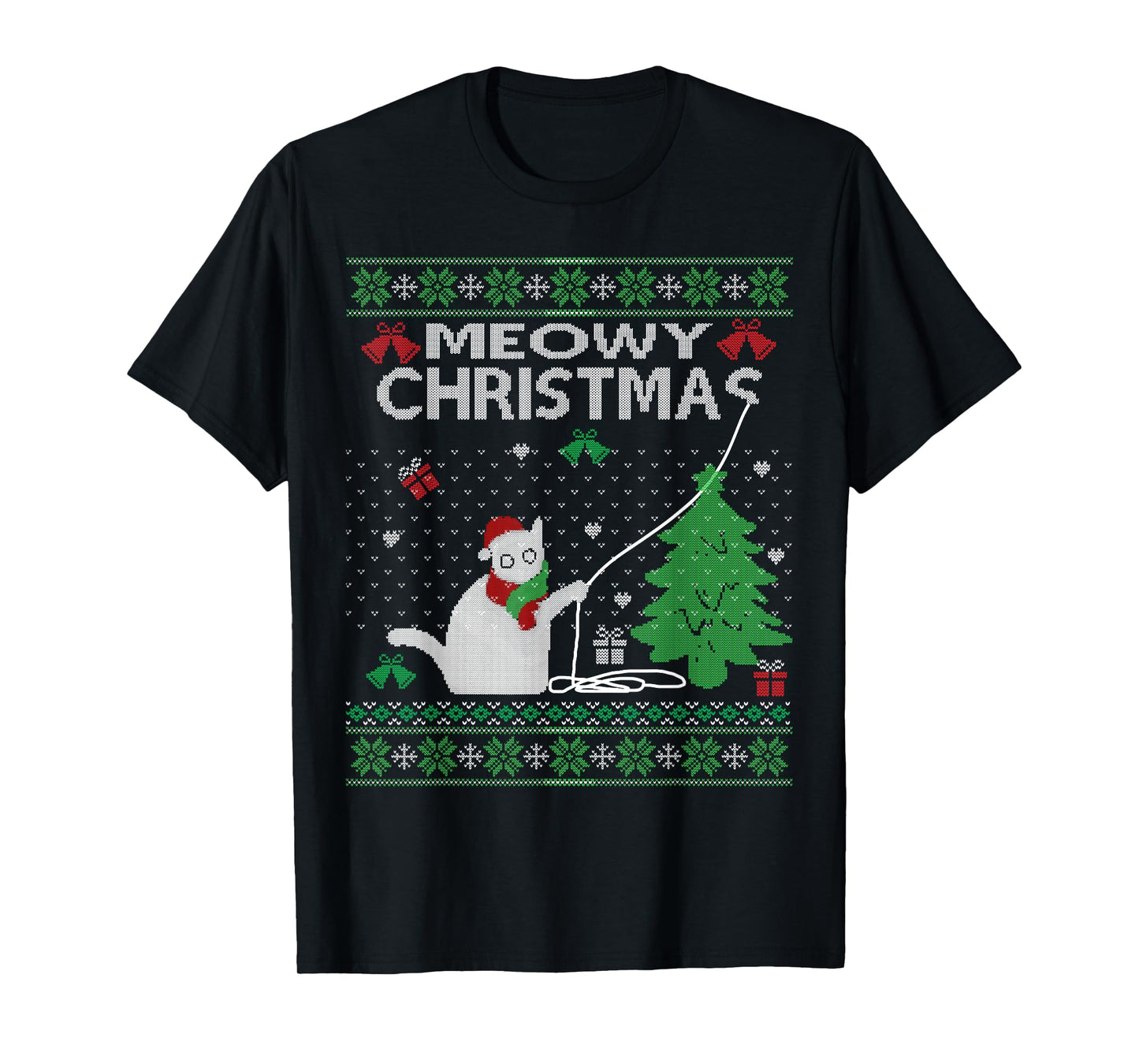 Funny Meowy Christmas Cats Xmas Cute Cat Lover Ugly Sweater T-Shirt