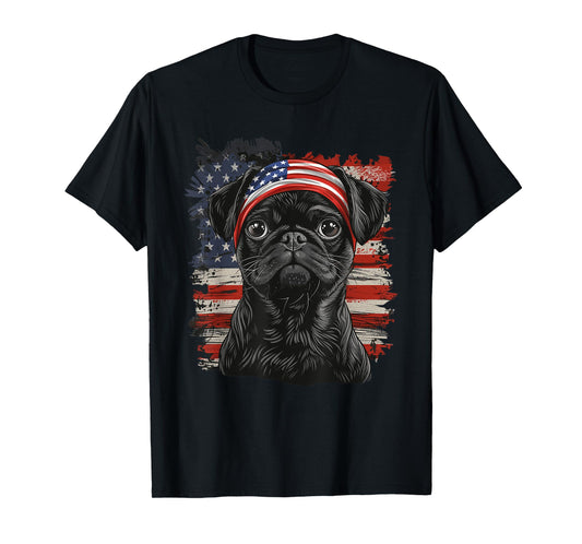 Pug Dog Patriotic 4th Of July USA American Flag T-Shirt