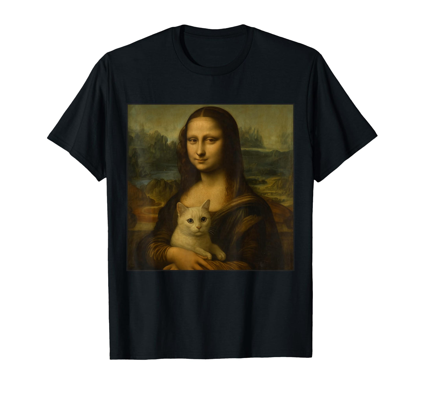 Mona Lisa Holding Cat Funny Cat Lover Art Painting T-Shirt