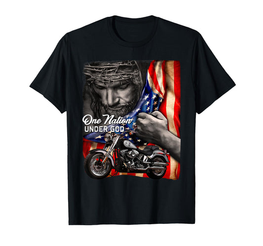 One Nation Under God Motorcycle Biker Flag Patriotic T-Shirt