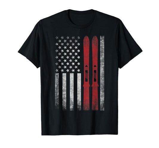 American Flag & Skis. Skiing Winter Sports for US Skiers. T-Shirt