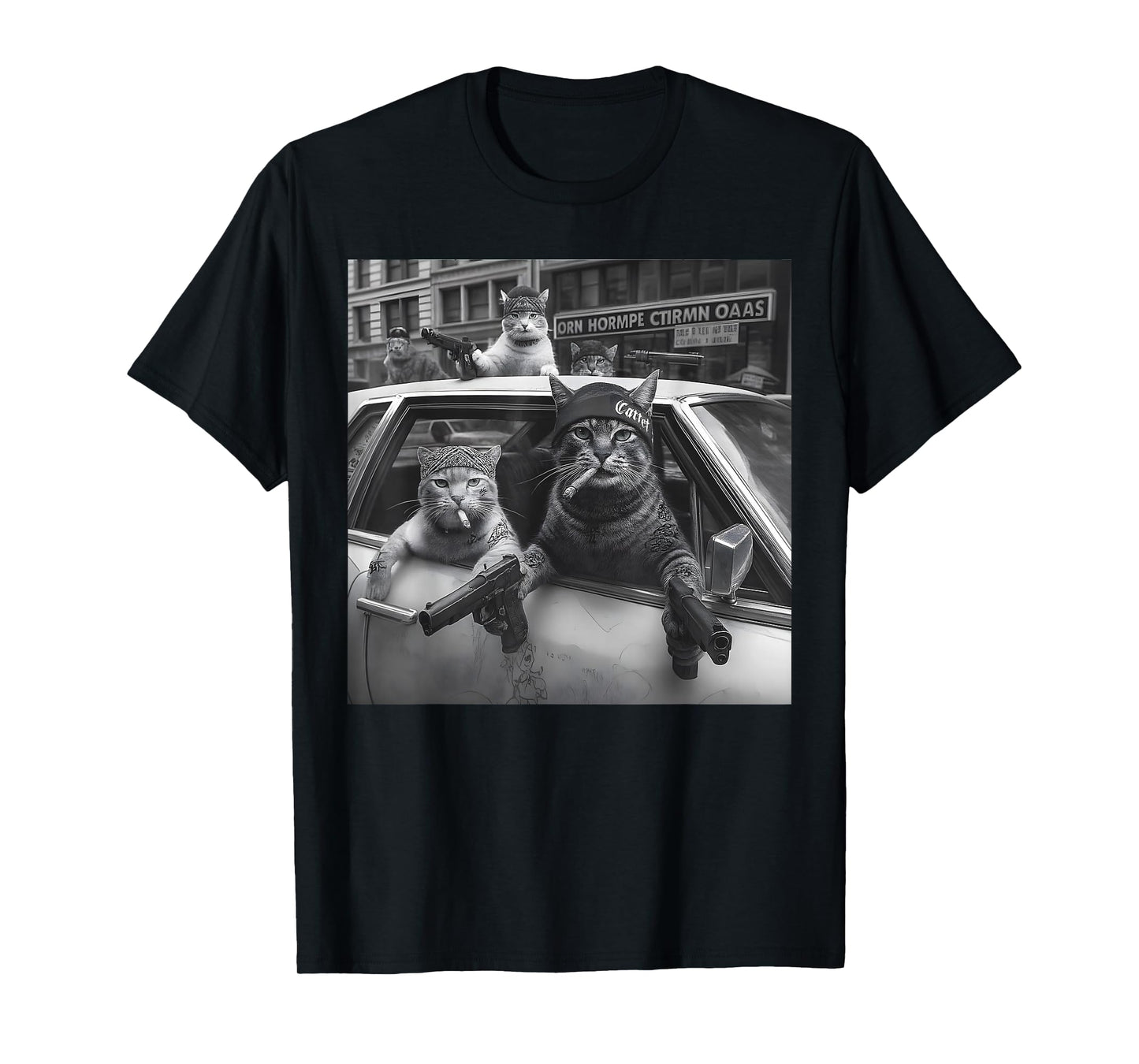 Funny Gangster Cats Street Design T-Shirt