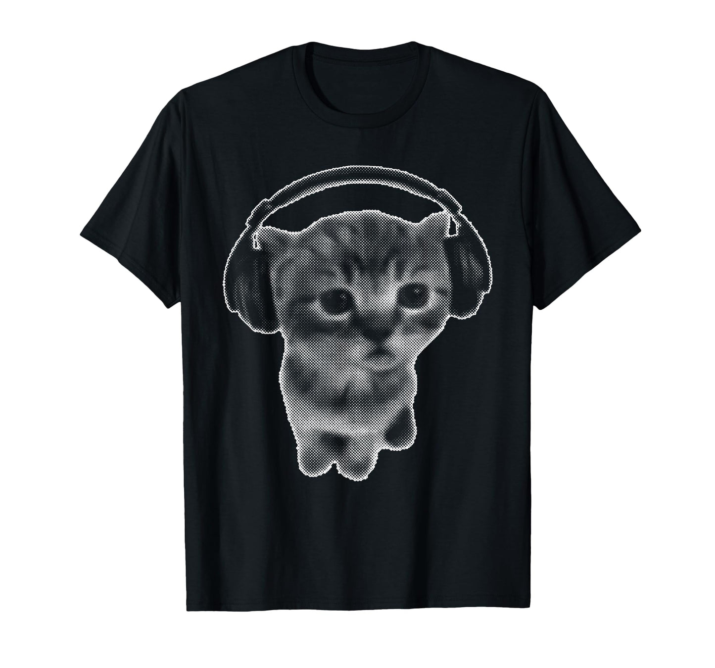 Cute Headphones Cat Funny y2k Grunge Silly Graphic T-Shirt