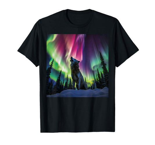 Alaska Aurora Borealis Howling Wolf Aesthetic Photo Souvenir T-Shirt