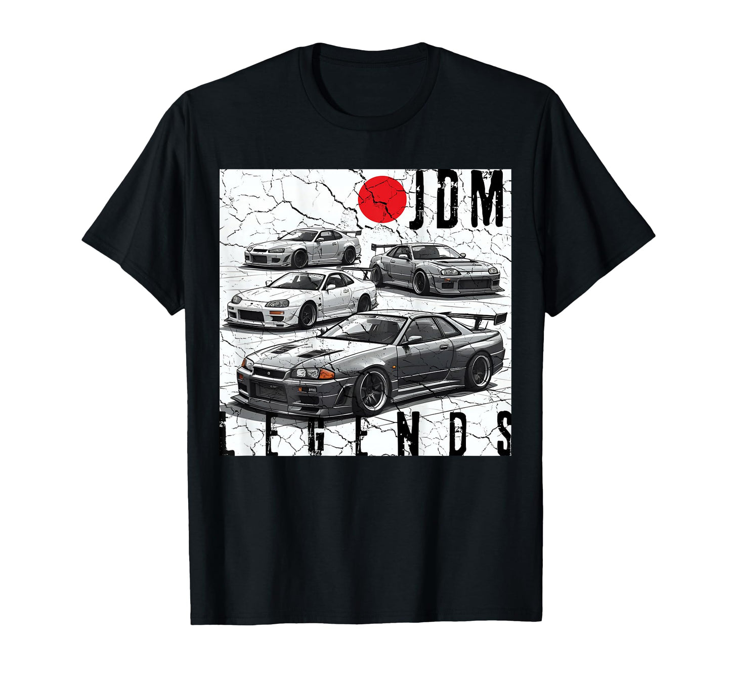 Backprint Distress JDM Legends Race Cars Japanese Flag Gifts T-Shirt