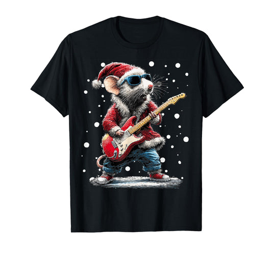 Christmas Rat Playing Guitar Funny Musician Animal Music T-Shirt