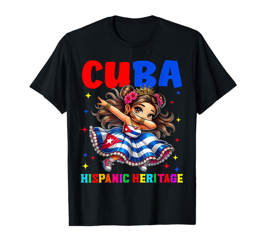 Hispanic Heritage Month Cuban Flag Cuba Dabbing Girls Kids T-Shirt