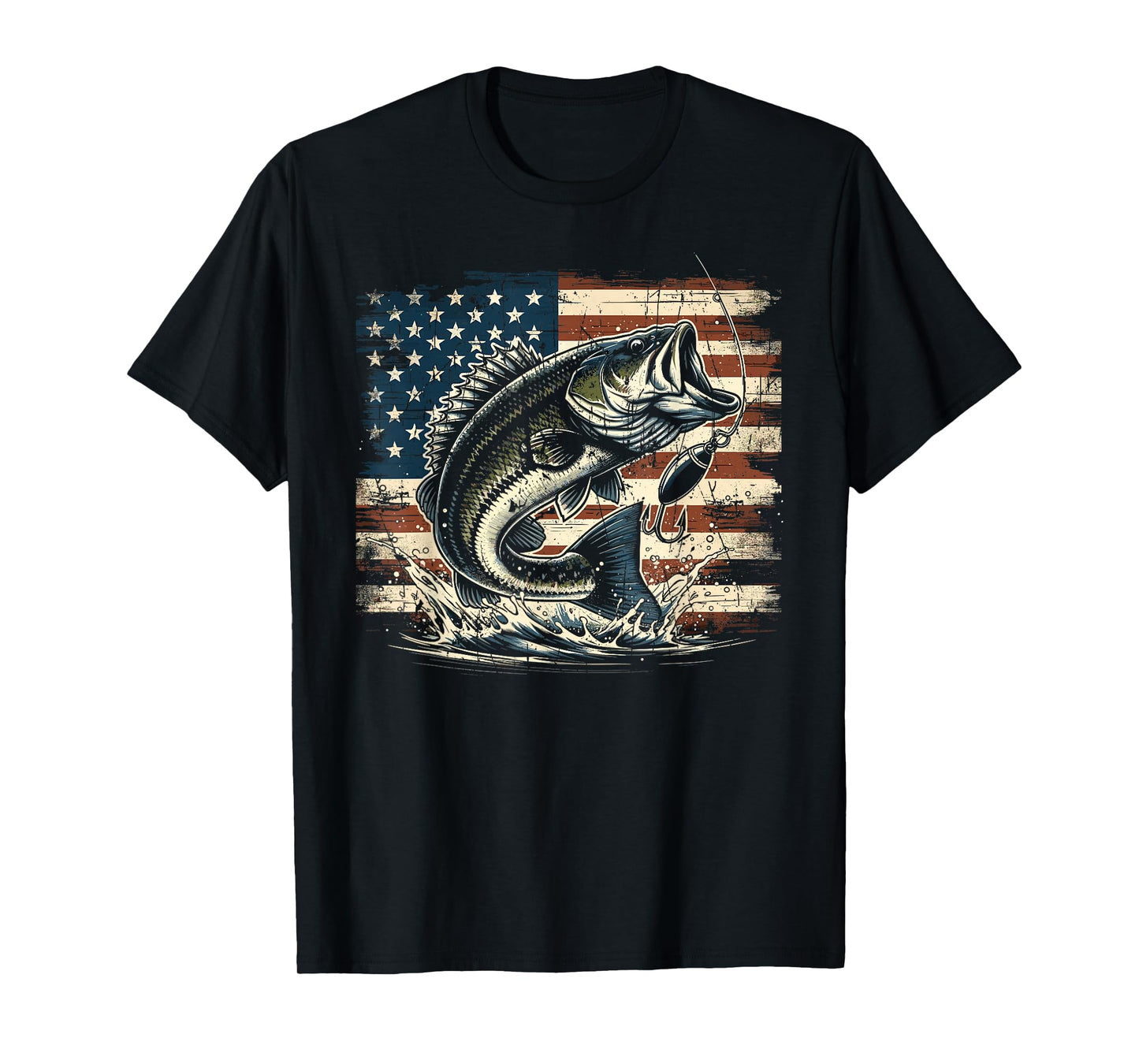 Fishing US American Flag Bass Fish Fisherman T-Shirt