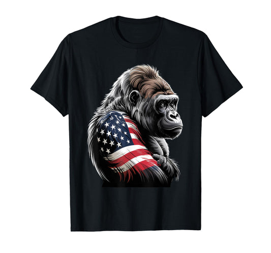 Gorilla 4th Of July Patriotic American Flag Animal T-Shirt
