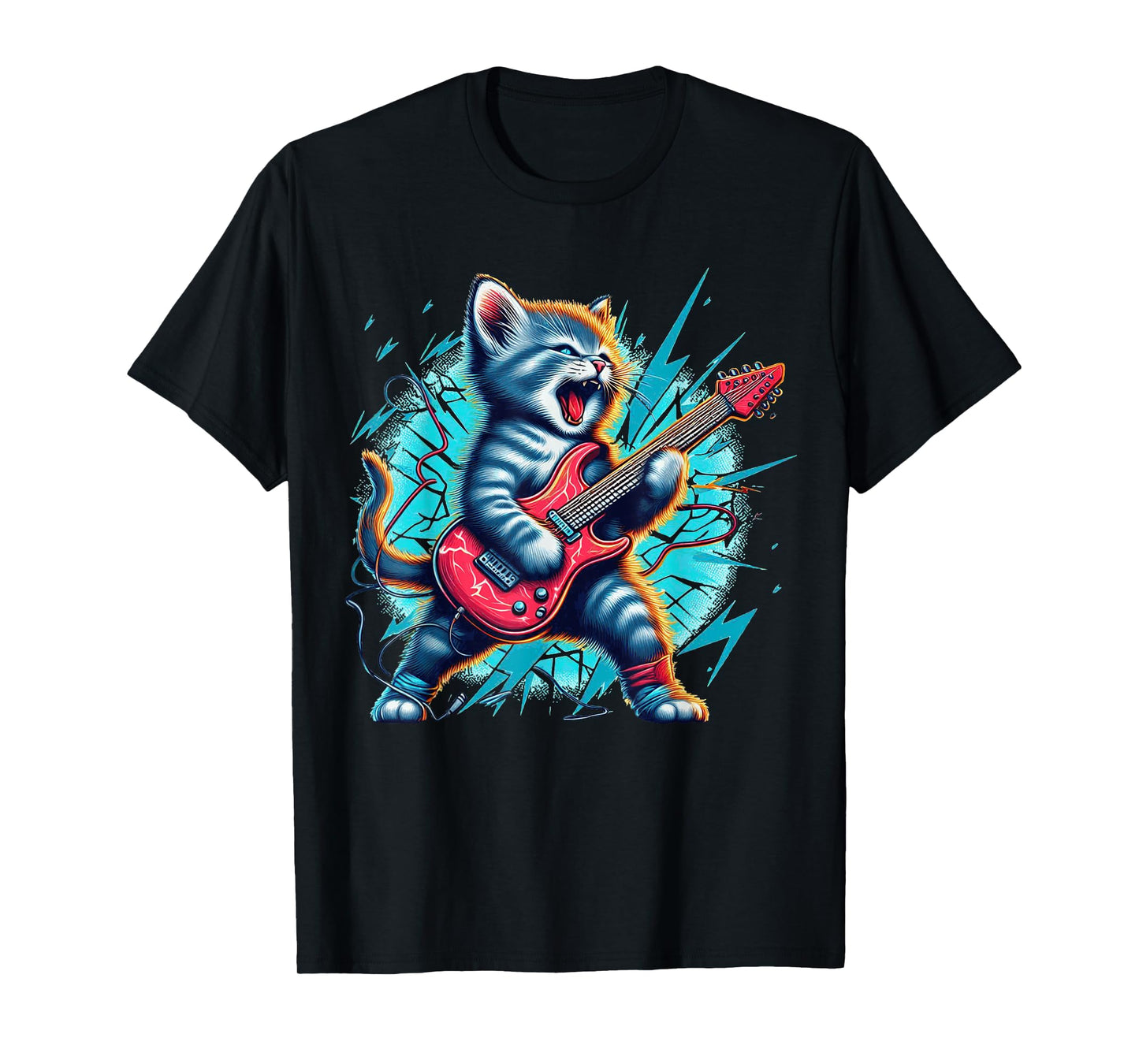 Rockstar Kitten Cute Cat playing Guitar Adorable Music Art T-Shirt