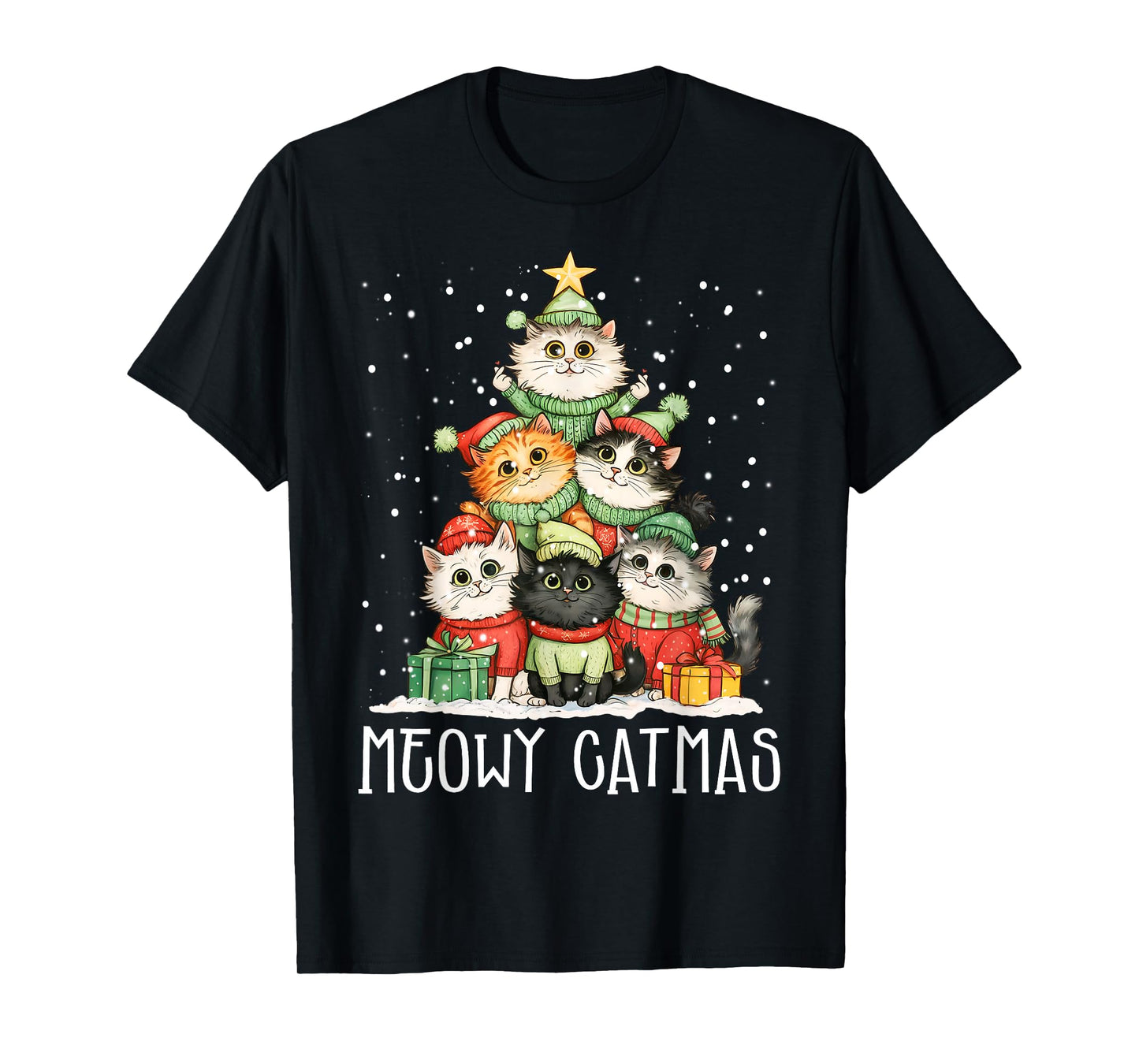 Cute Meowy Catmas Xmas Tree Merry Christmas Cat Santa Kitten T-Shirt