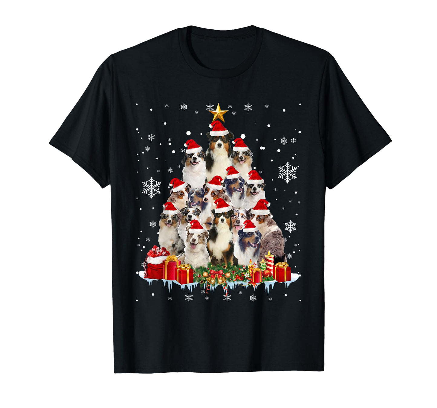 Aussie Christmas Tree Funny Xmas Gifts For Dog Lover T-Shirt for Men Women Kids