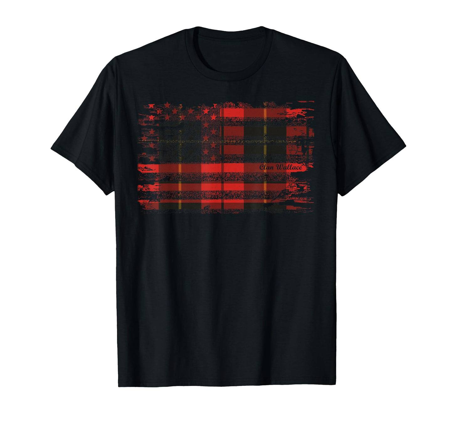Clan Wallace American Flag Scottish Tartan T-Shirt