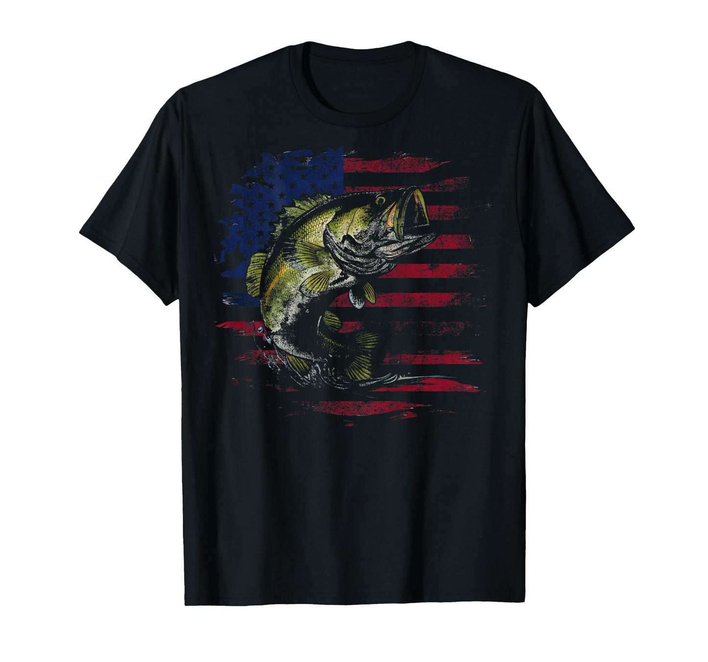 American Flag Camo Bass Fish Fishing Fisherman (on back) T-Shirt