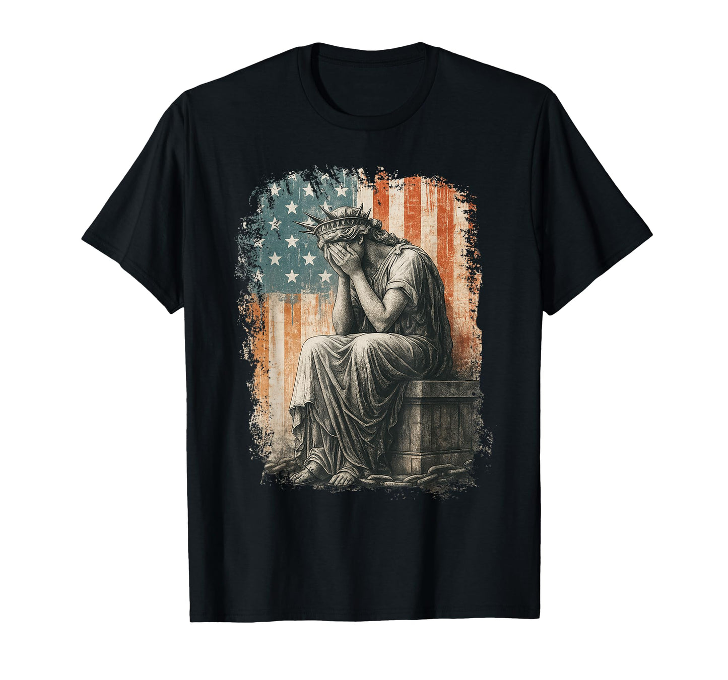 Statue Of Liberty Weeping Distressed Flag Art For Men Women T-Shirt