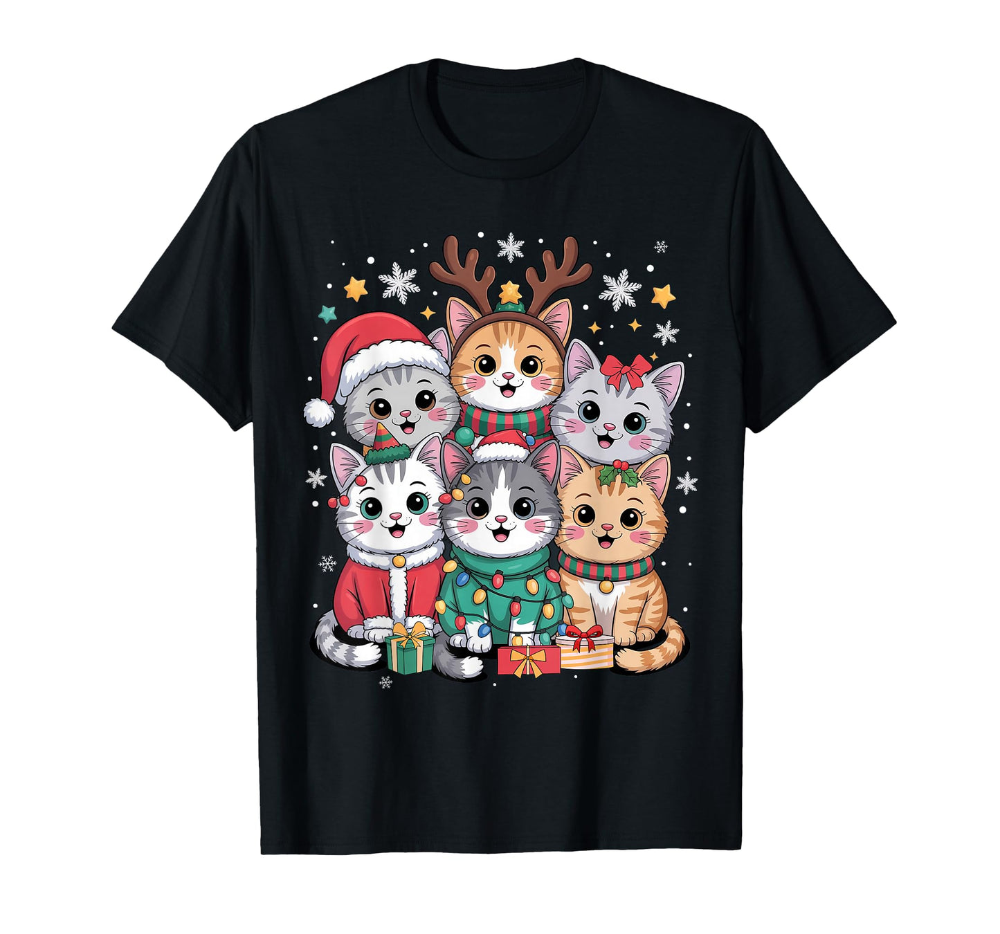 Cat Christmas Men Women Kids Santa Reindeer Kitten Cat Xmas T-Shirt