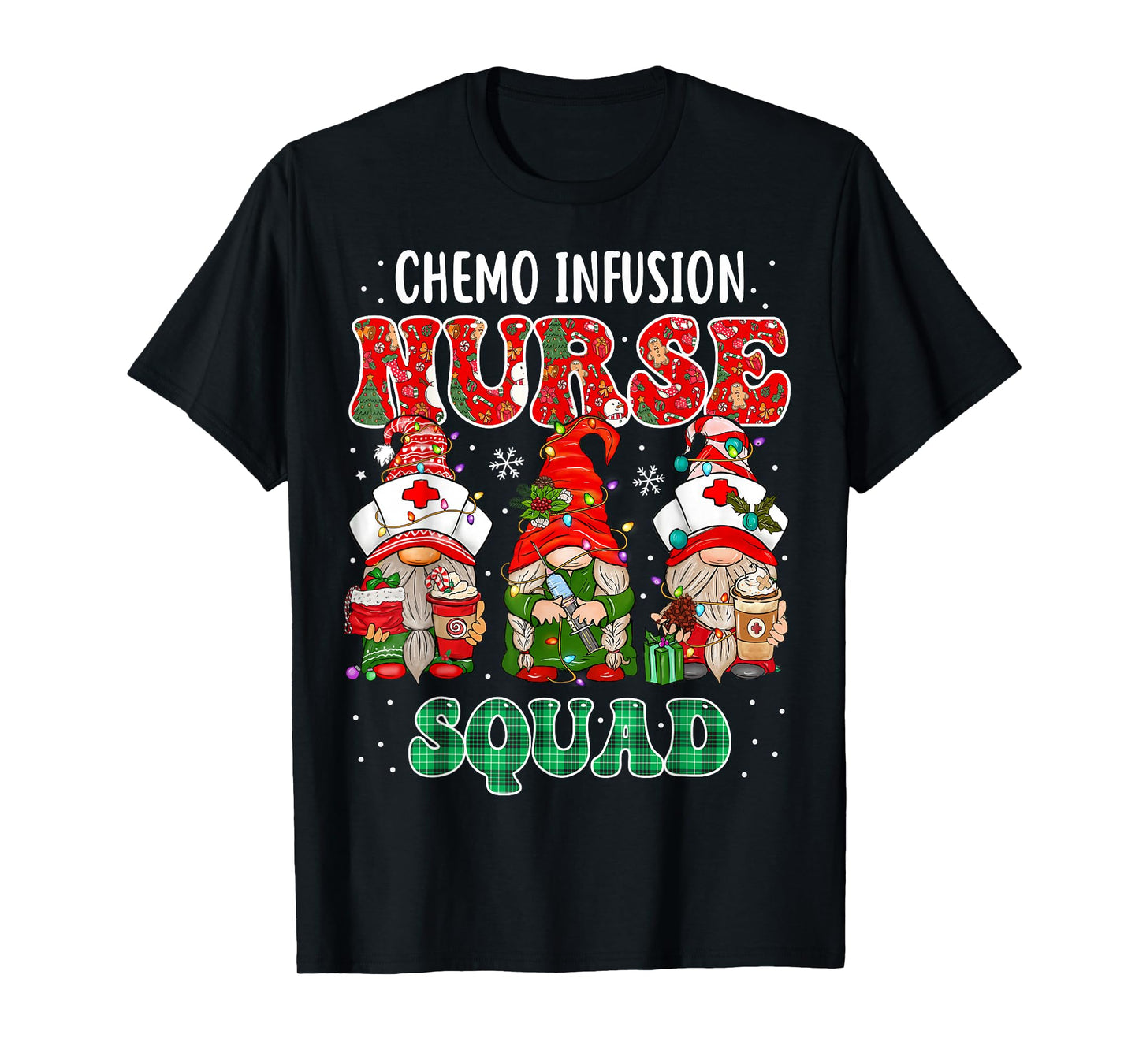 Chemo Infusion Nurse Cute Christmas Gnomes Oncology Nurse T-Shirt