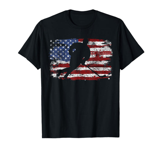 Ice Hockey Player USA American Flag 4th of July Gift T-Shirt