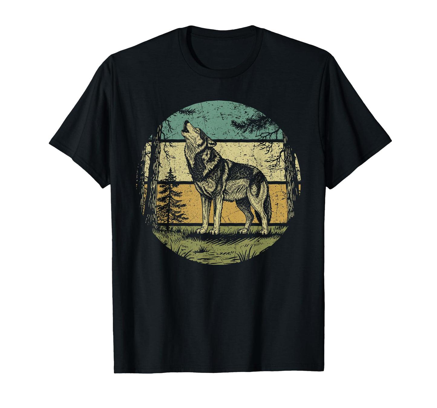 Retro Forest Wolf Outdoors Nature Women Men Vintage Graphic T-Shirt