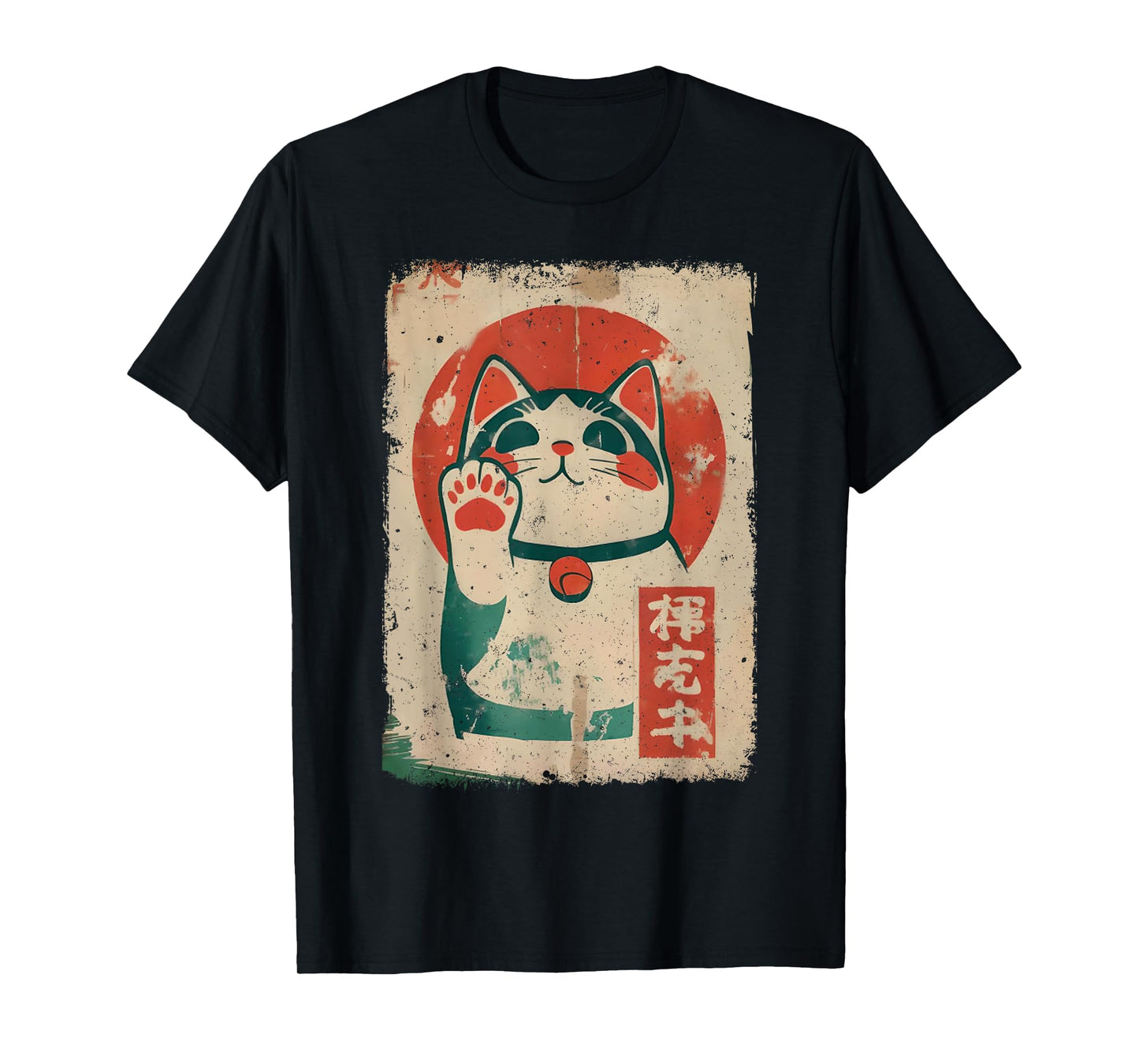 Maneki Cat Japanese Lucky Neko Graphic Tee Kawaii Cats Anime T-Shirt